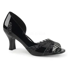 3 Inch Heel JENNA-03 Black Pat-Black Glitter