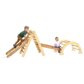 4in1 Montessori Climbing Set: Triangle Ladder   Arch/Rocker   Slide Board/Ramp   Climbing Net – Beige