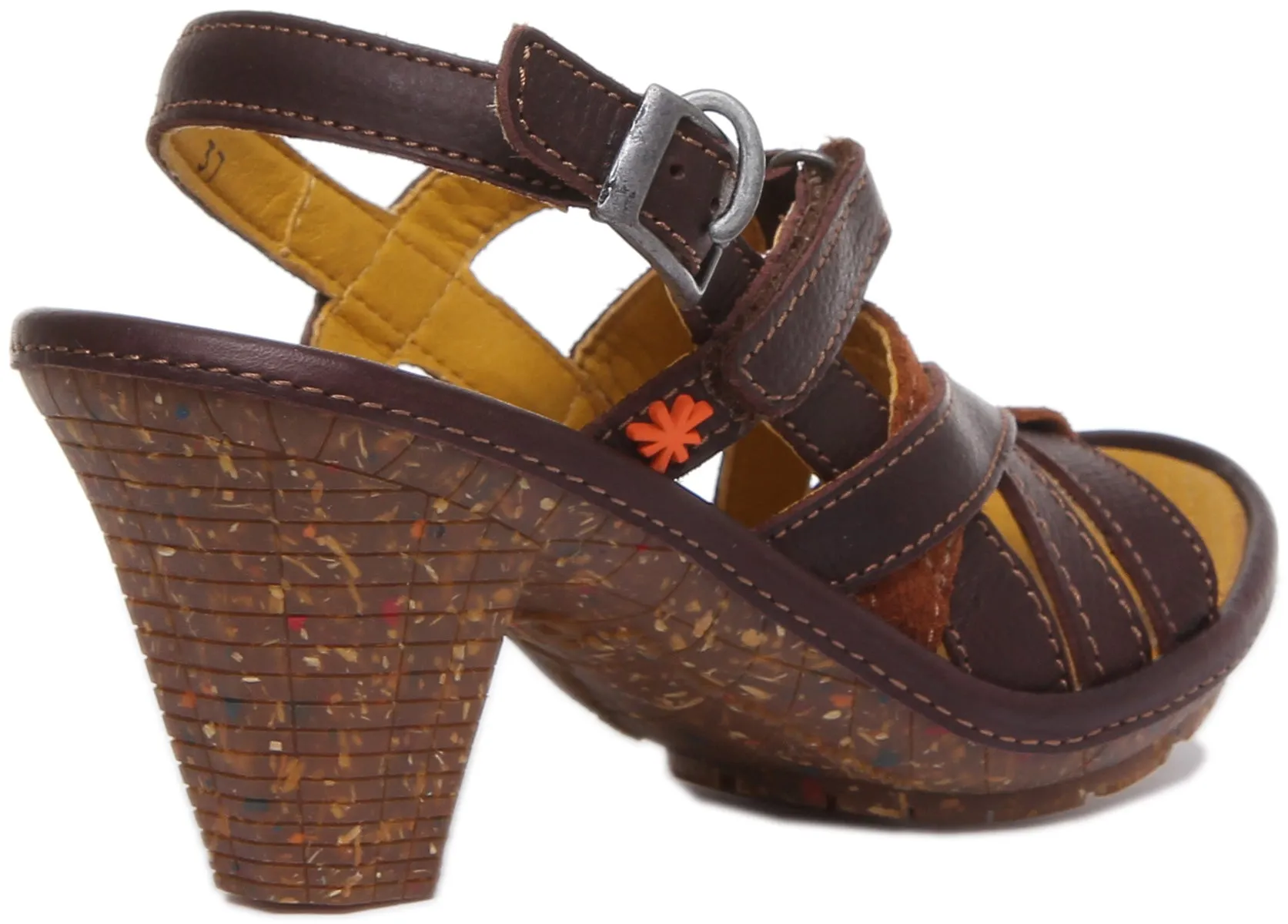 Art 0776 Block Heel Suede Sandal In Brown