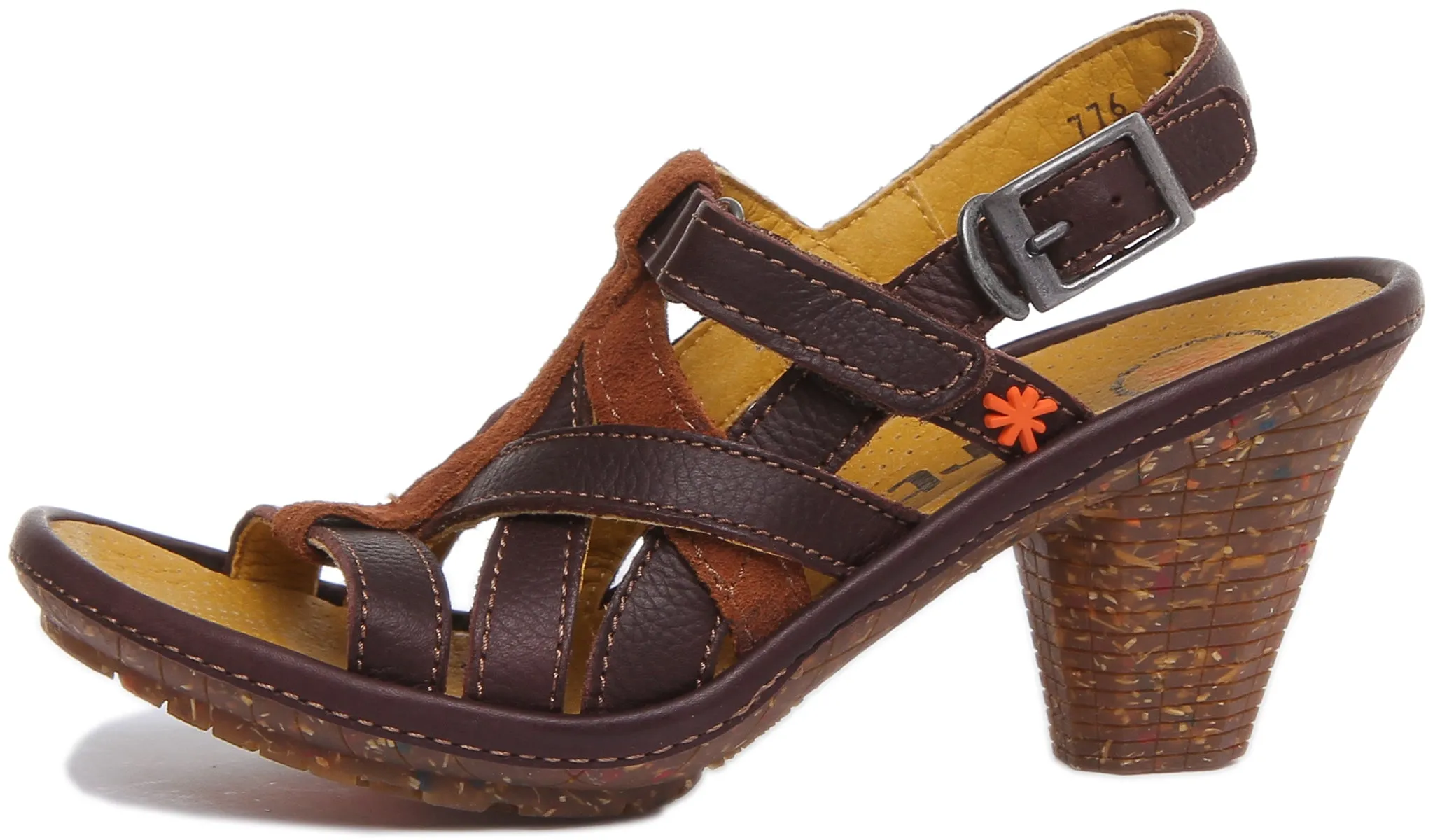 Art 0776 Block Heel Suede Sandal In Brown