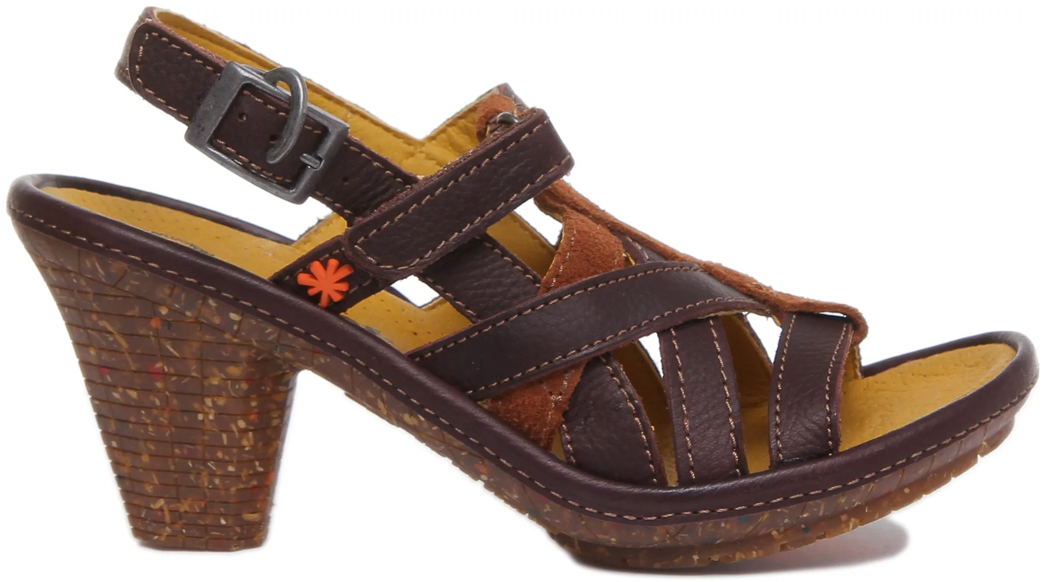 Art 0776 Block Heel Suede Sandal In Brown