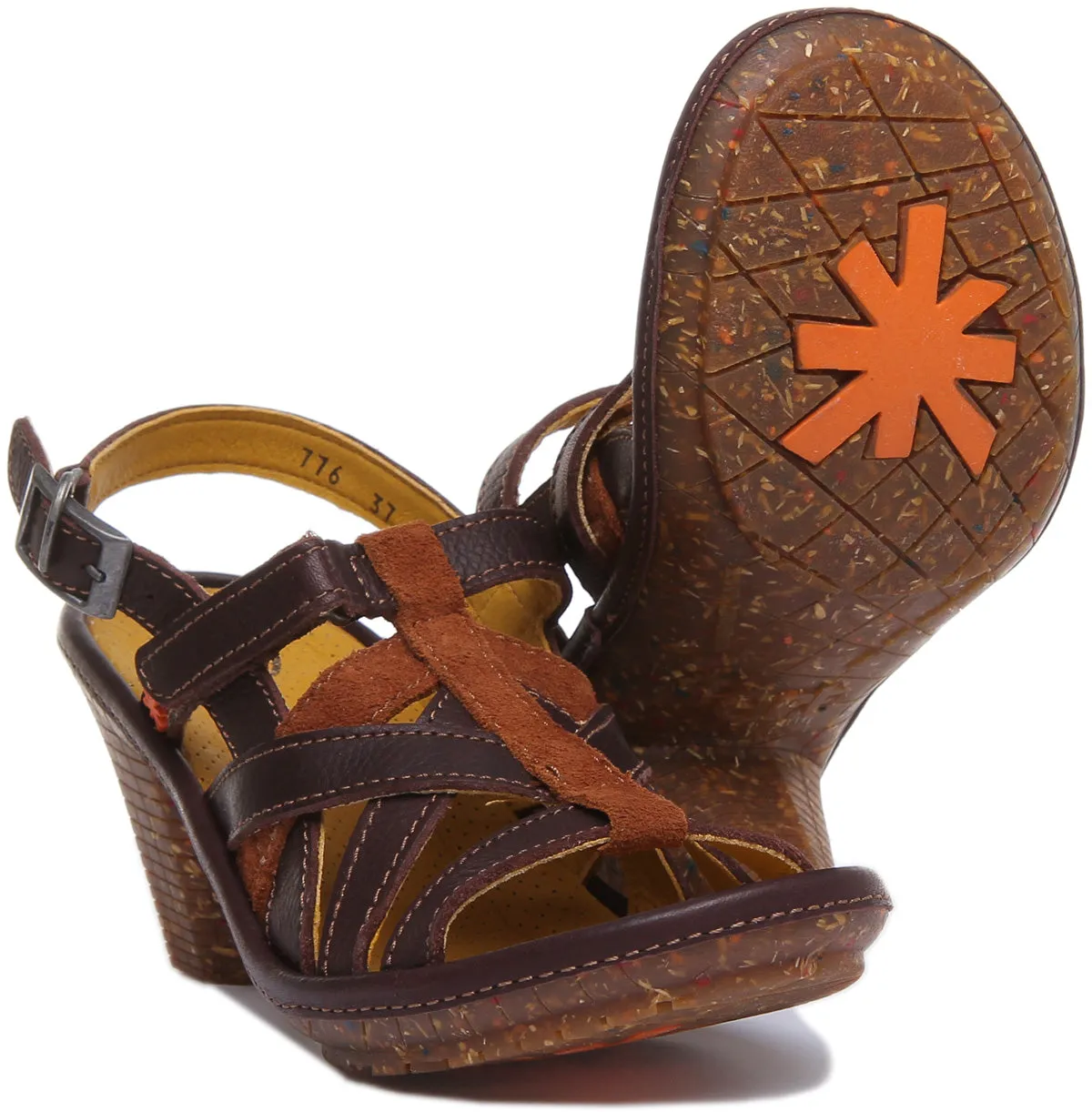 Art 0776 Block Heel Suede Sandal In Brown