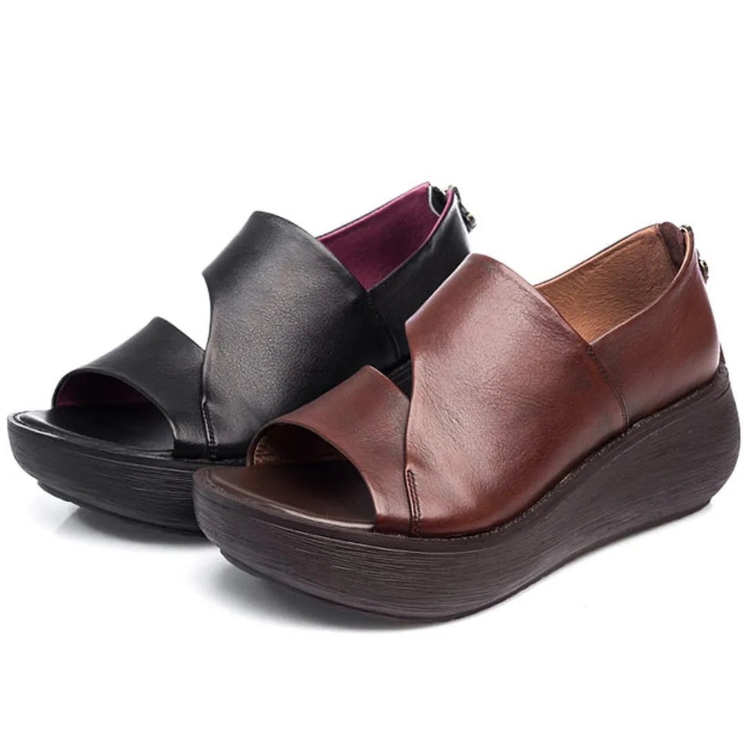 Babakud Peep Toe Wedge Casual Leather Sandals