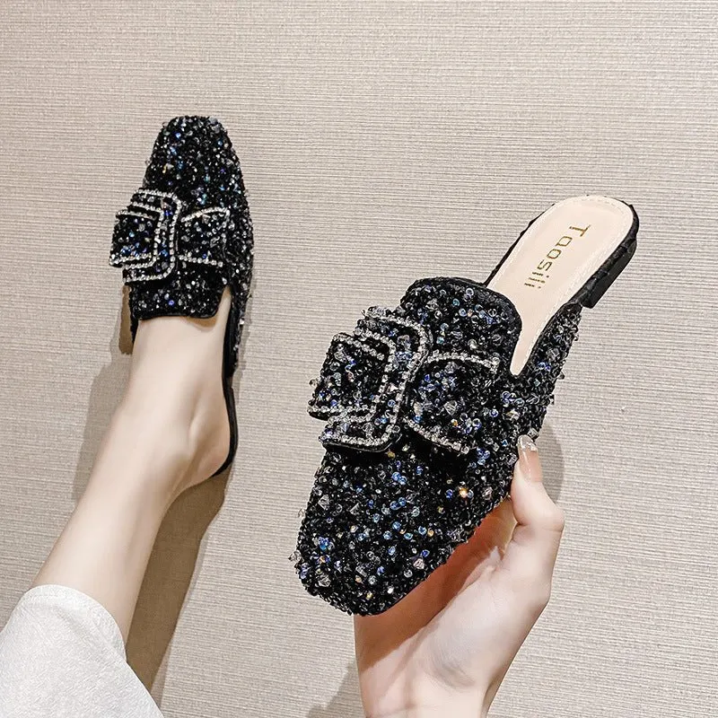 Bedazzled Bow Top Slipper Shoes