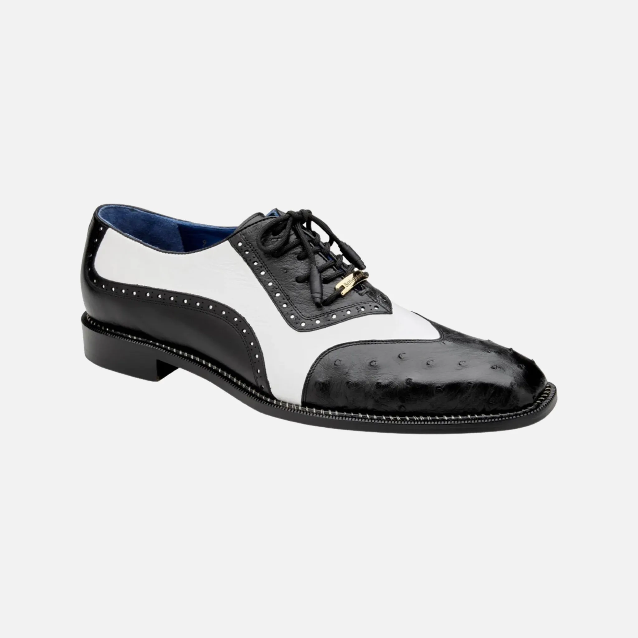 Belvedere Sesto Men's Ostrich and Leather Wingtip Dress Shoe - Black/White