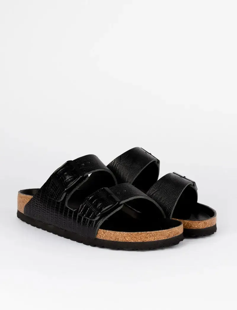 Birkenstock Arizona Lizard Texture Narrow Sandal Black