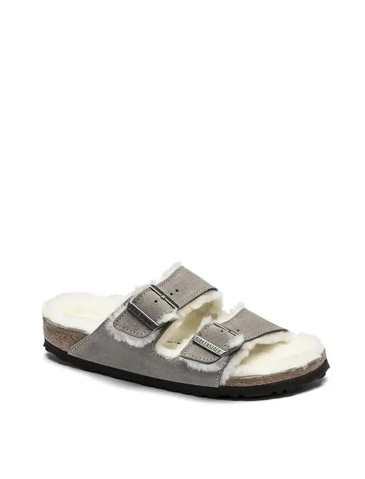 Birkenstock Arizona Shearling Narrow Sandal Stone Coin