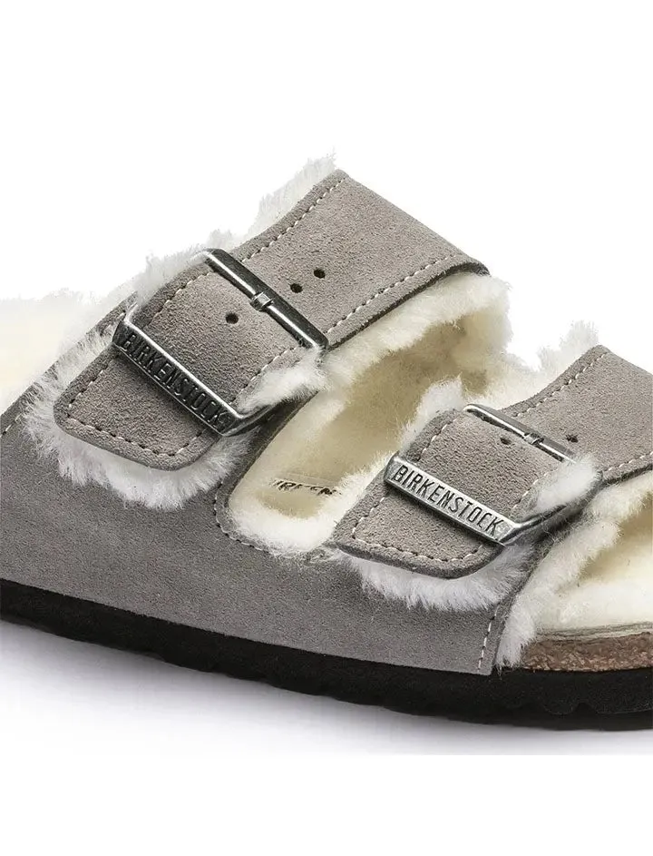 Birkenstock Arizona Shearling Narrow Sandal Stone Coin