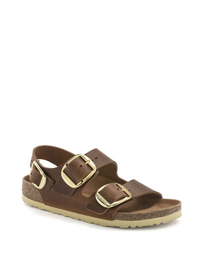 Birkenstock Milano Big Buckle Narrow Sandal Oiled Leather Cognac