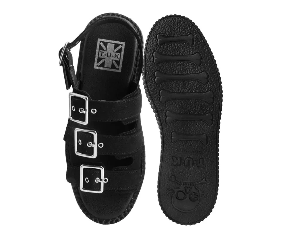 Black Faux Suede 3-Buckle Mondo Sandal