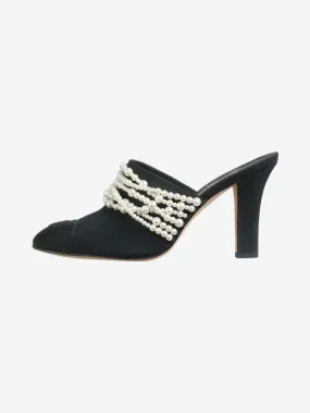 Black pearl detail heeled mules - size EU 38.5