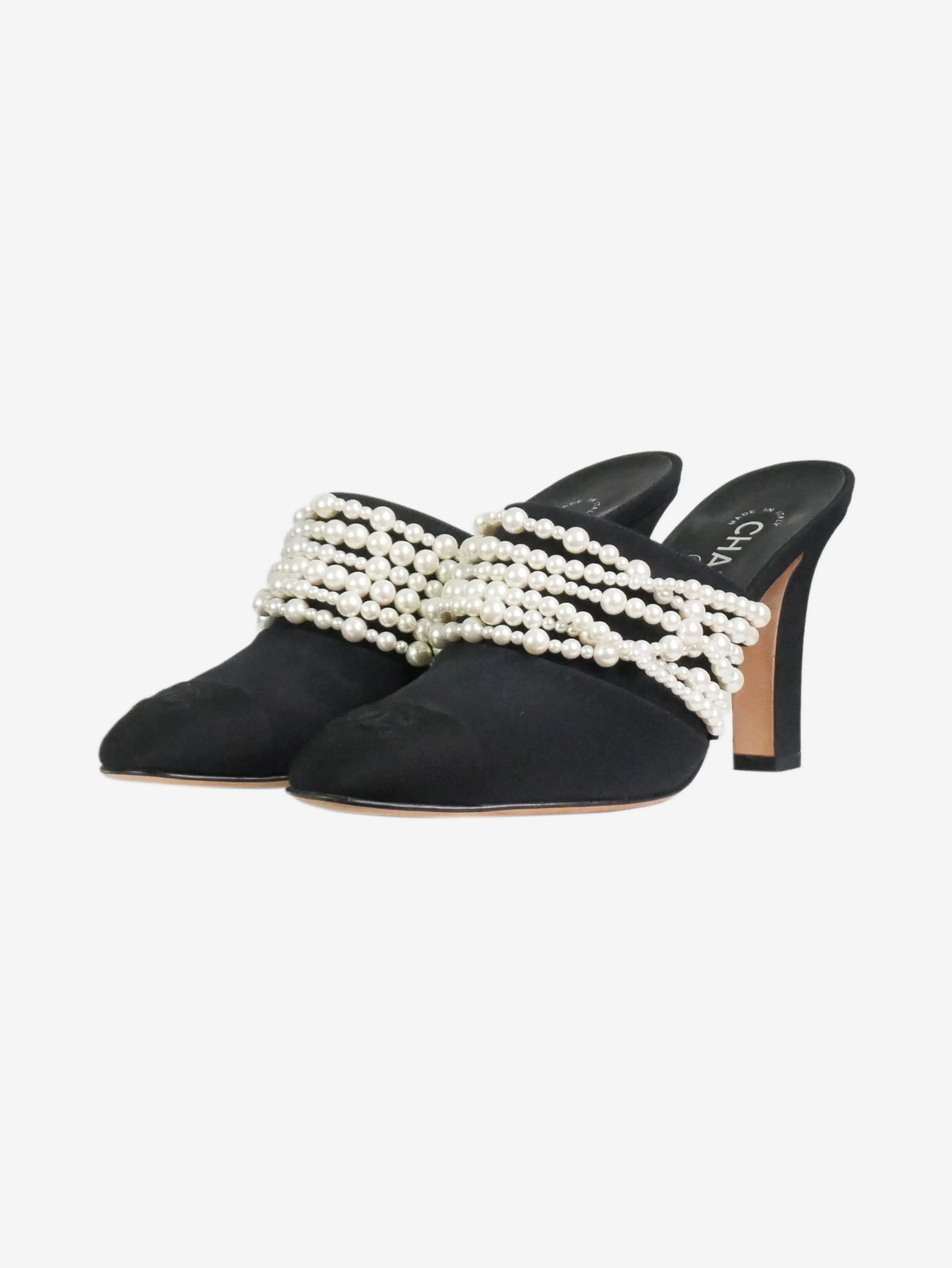 Black pearl detail heeled mules - size EU 38.5