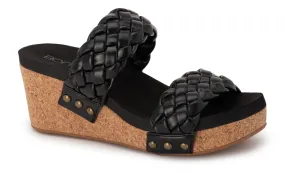 Braided Double Strap Wedge Sandal-Black