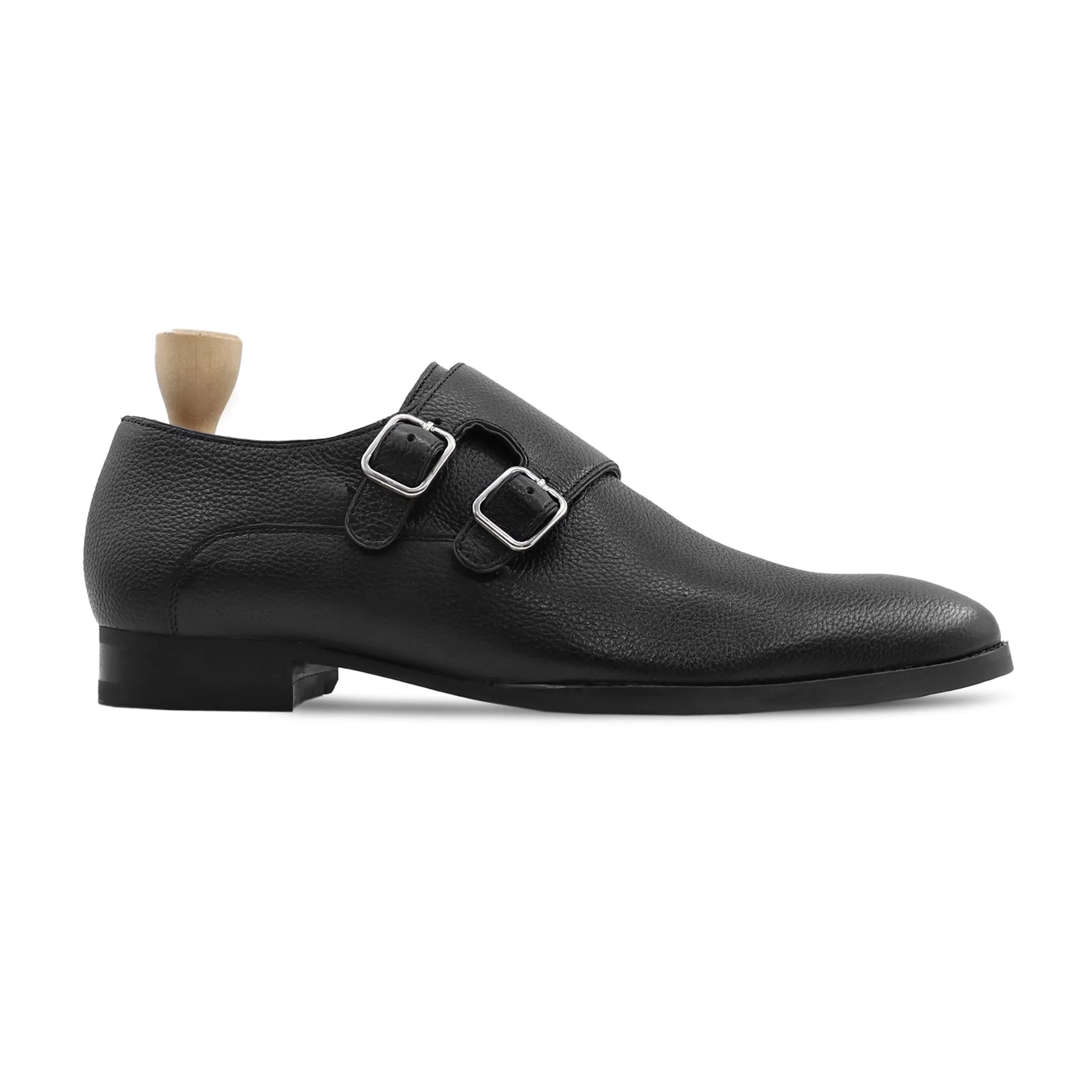 Chernihiv - Men's Black Pebble Grain Leather Double Monkstrap