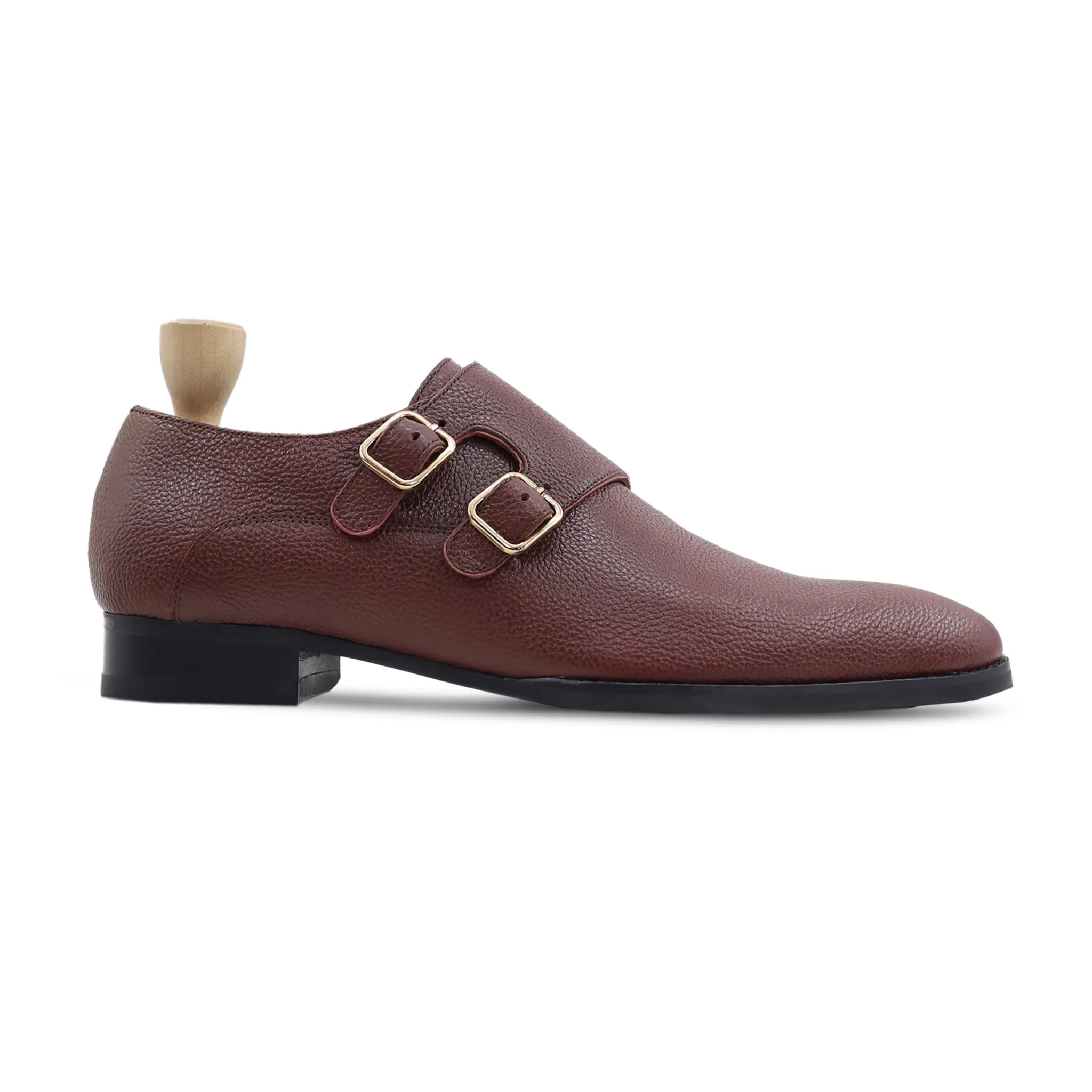 Chernihiv - Men's Oxblood Pebble Grain Leather Double Monkstrap