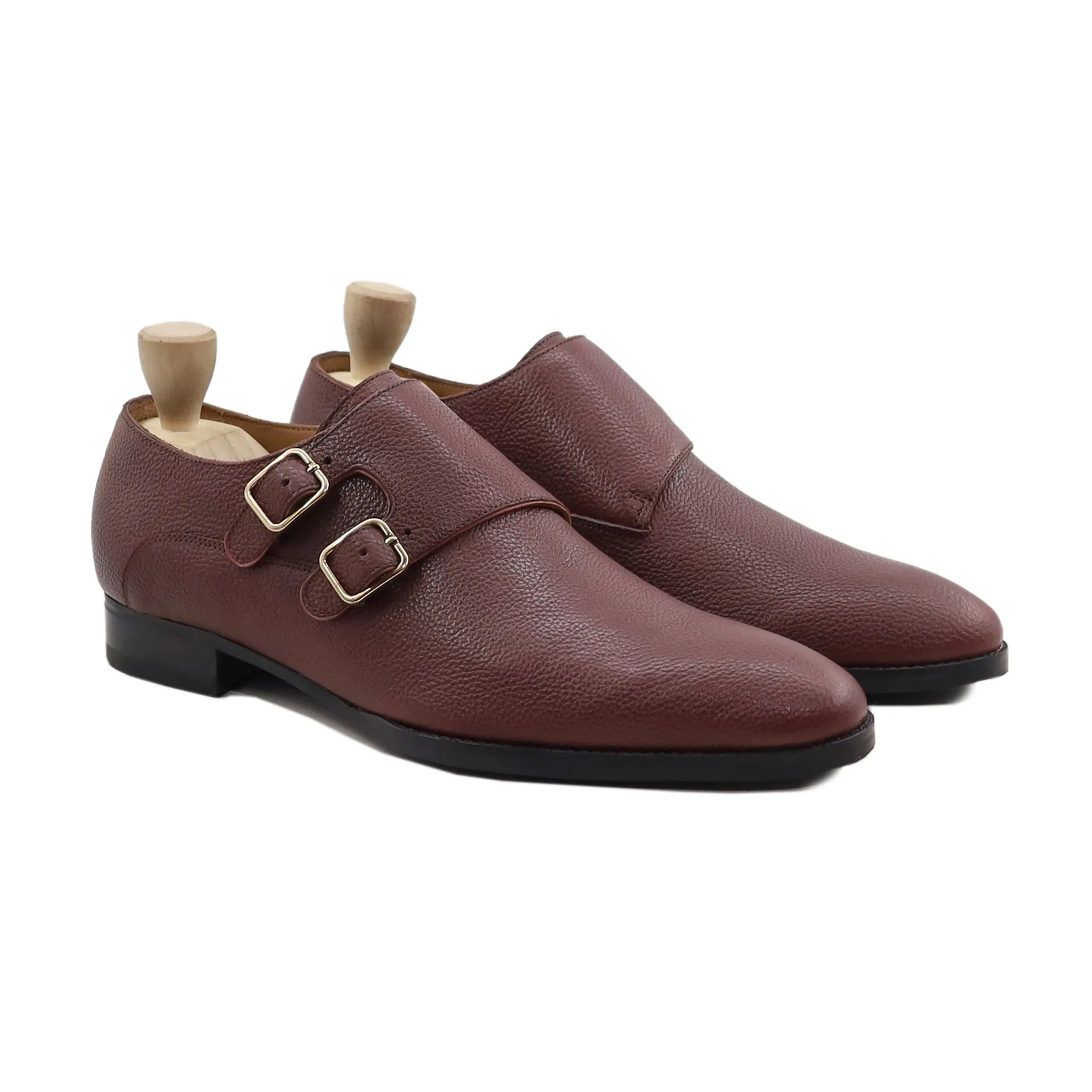 Chernihiv - Men's Oxblood Pebble Grain Leather Double Monkstrap