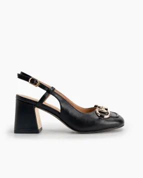 Classic Metal Buckle Thick Heel Slingback Loafers