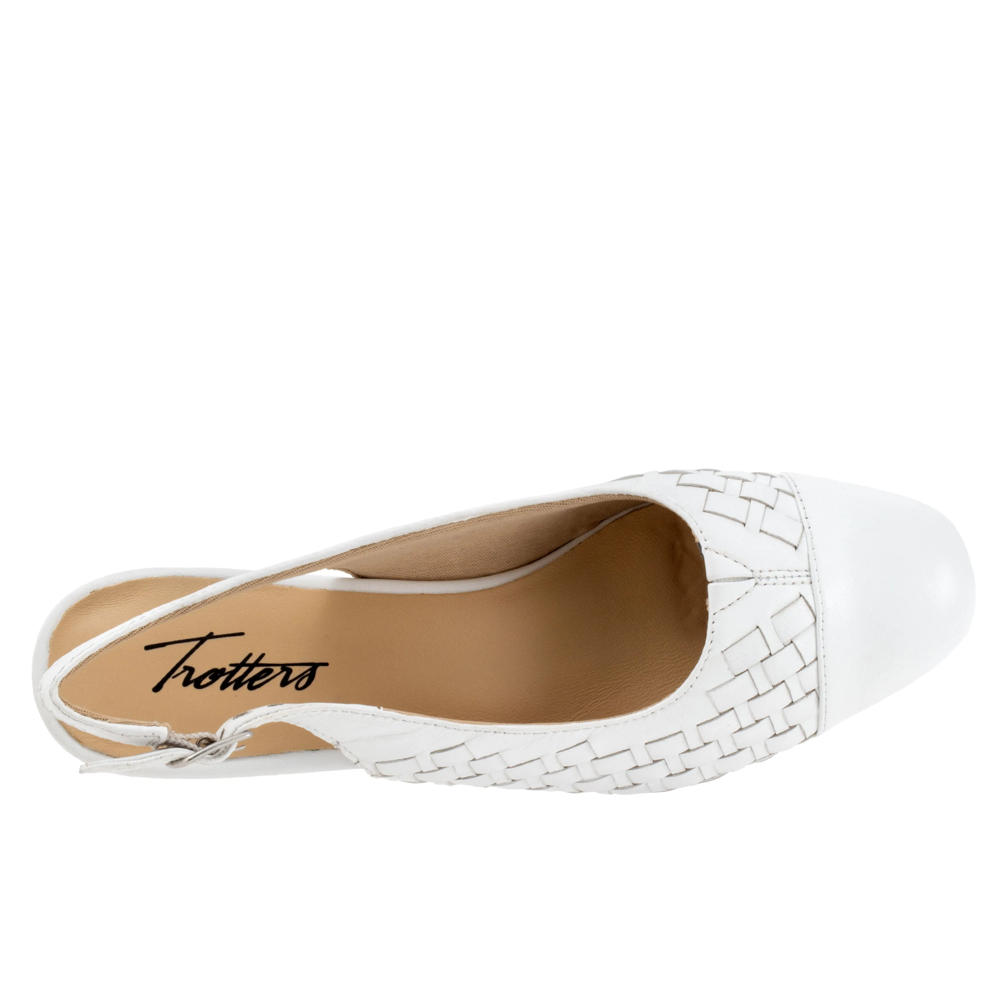 Dea Woven Sling-back White Low Heeled Dress Shoes