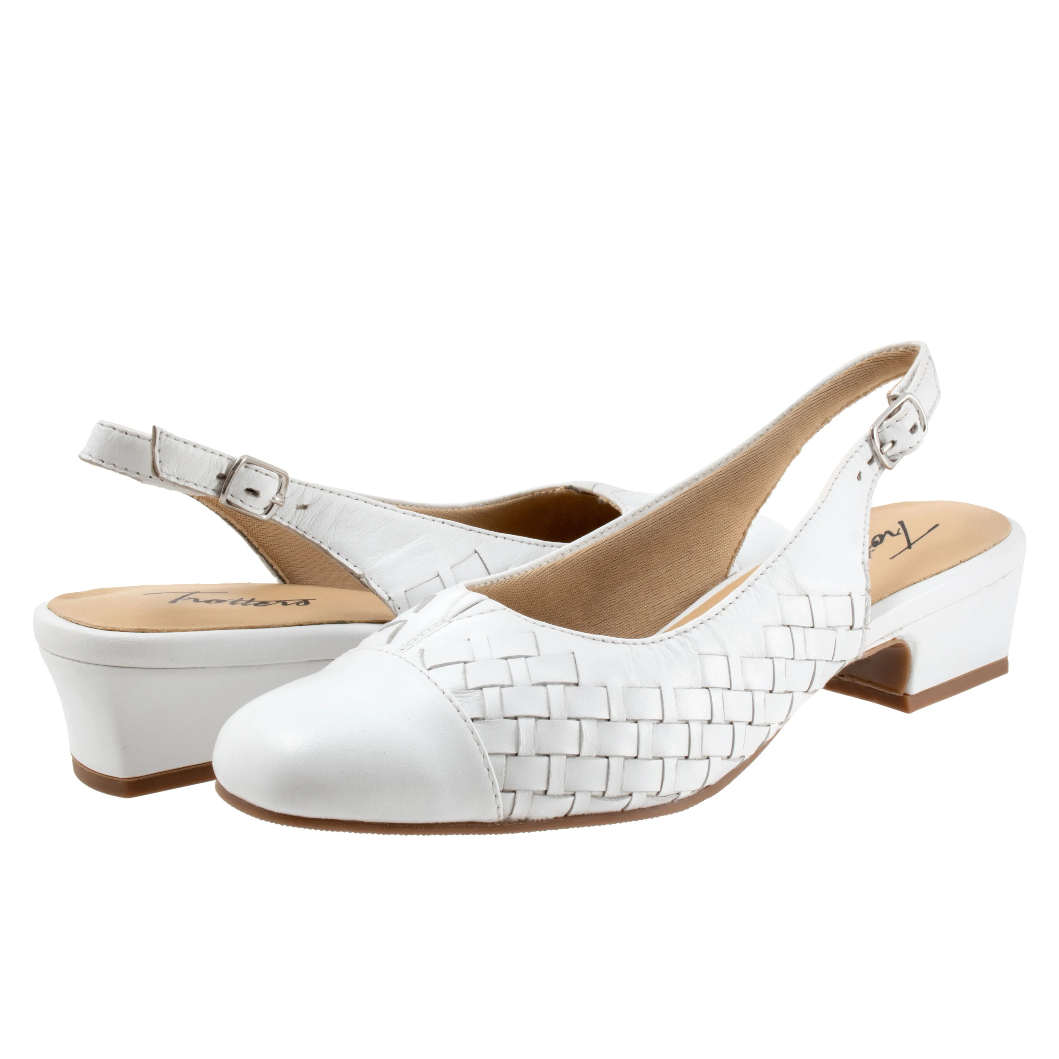 Dea Woven Sling-back White Low Heeled Dress Shoes