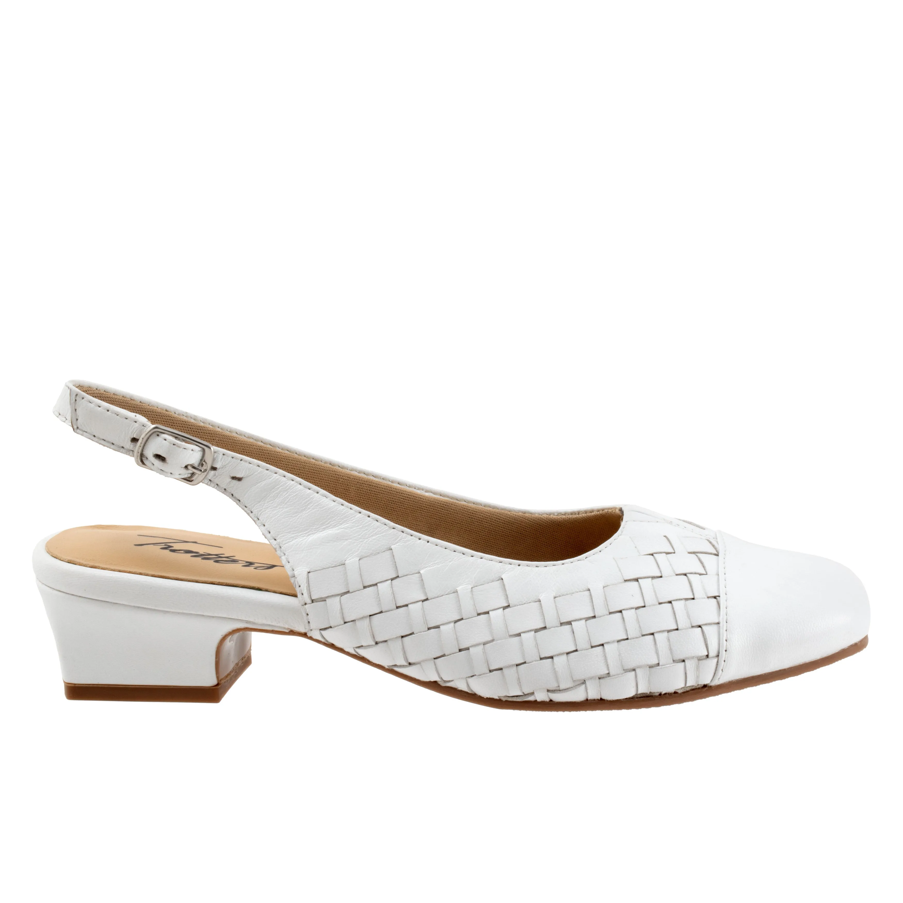 Dea Woven Sling-back White Low Heeled Dress Shoes