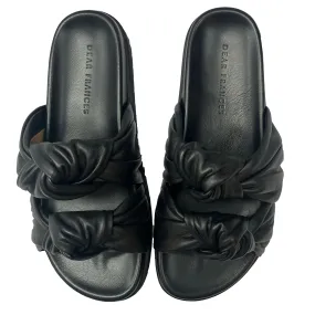 Dear Frances 390 Black Knotted Leather Tye Flatbed Slides 37