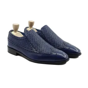 Denton - Men's Blue Calf And Handmade Woven Leather Loafer