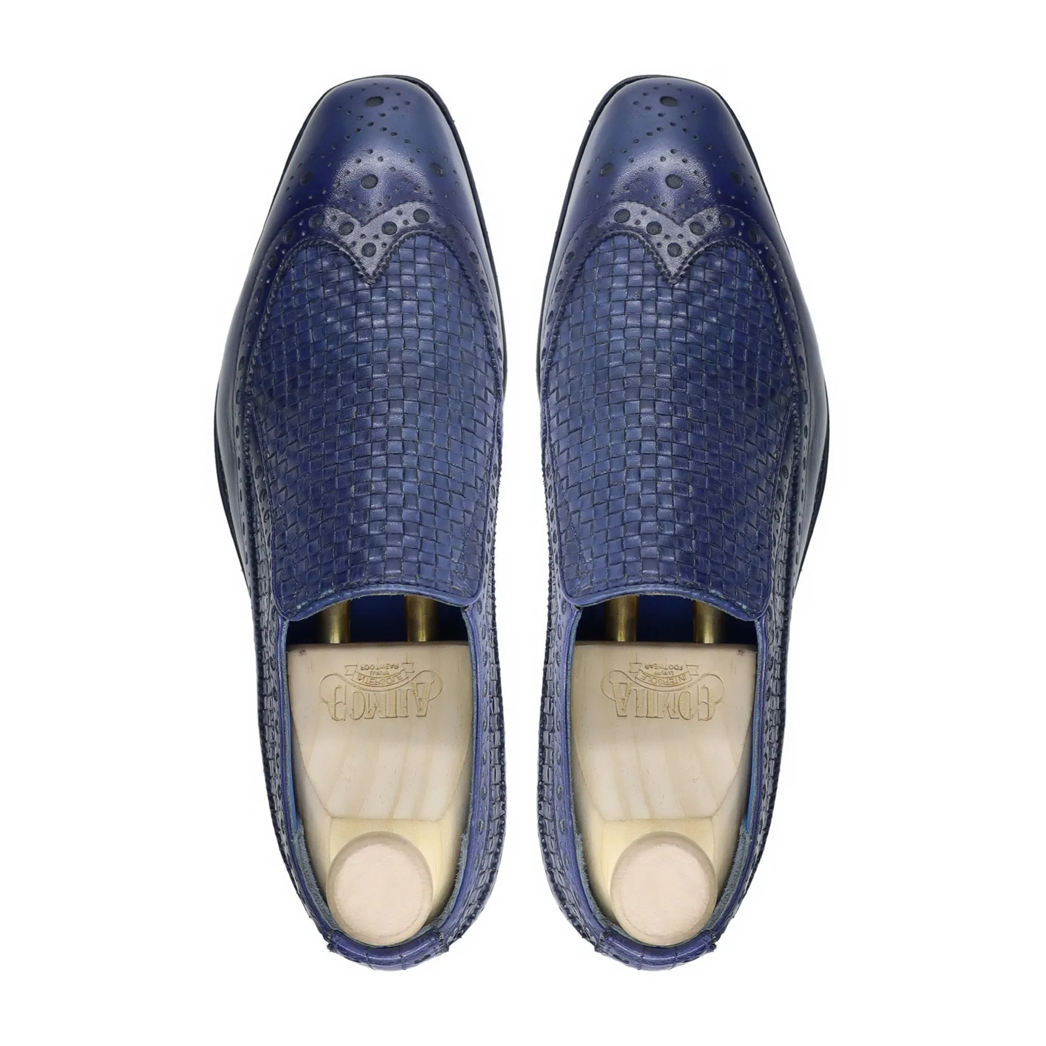 Denton - Men's Blue Calf And Handmade Woven Leather Loafer