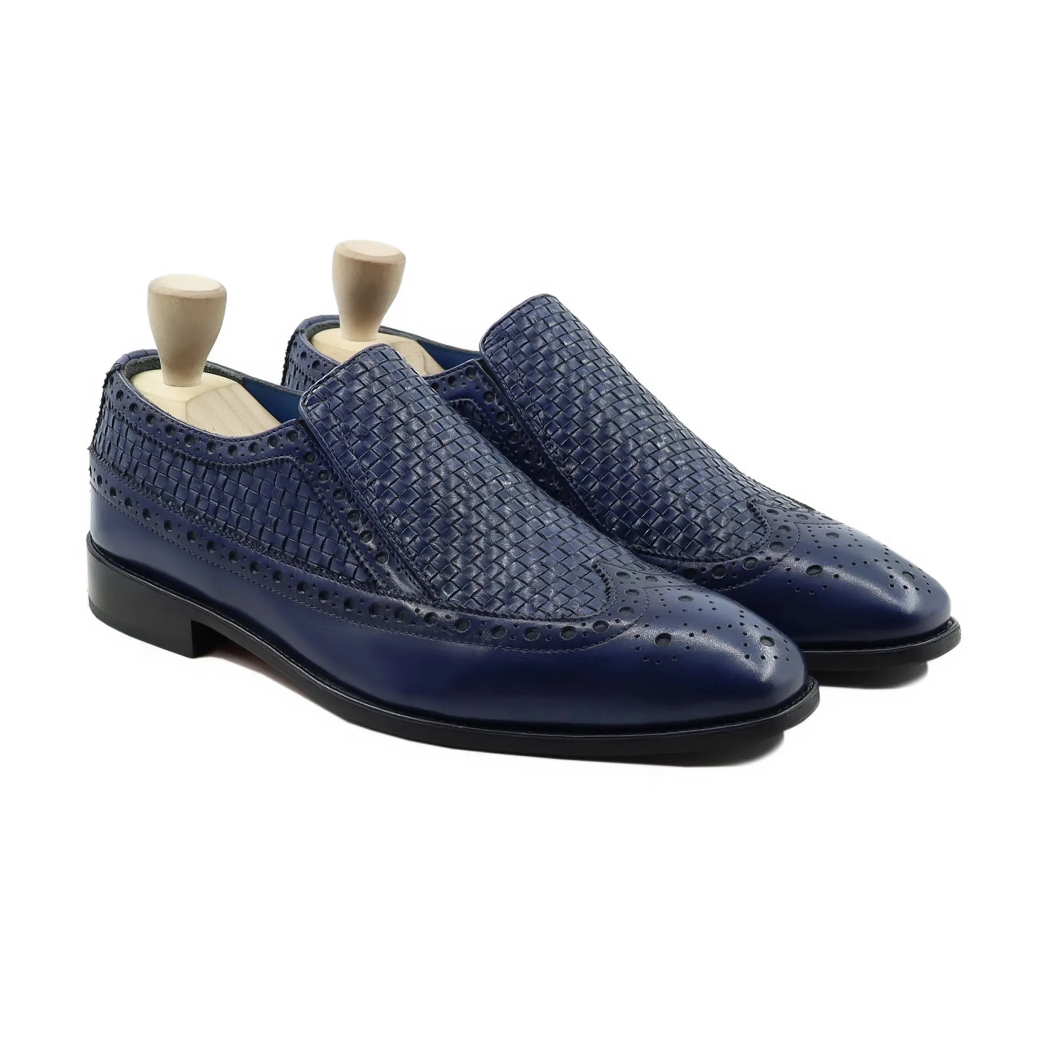 Denton - Men's Blue Calf And Handmade Woven Leather Loafer