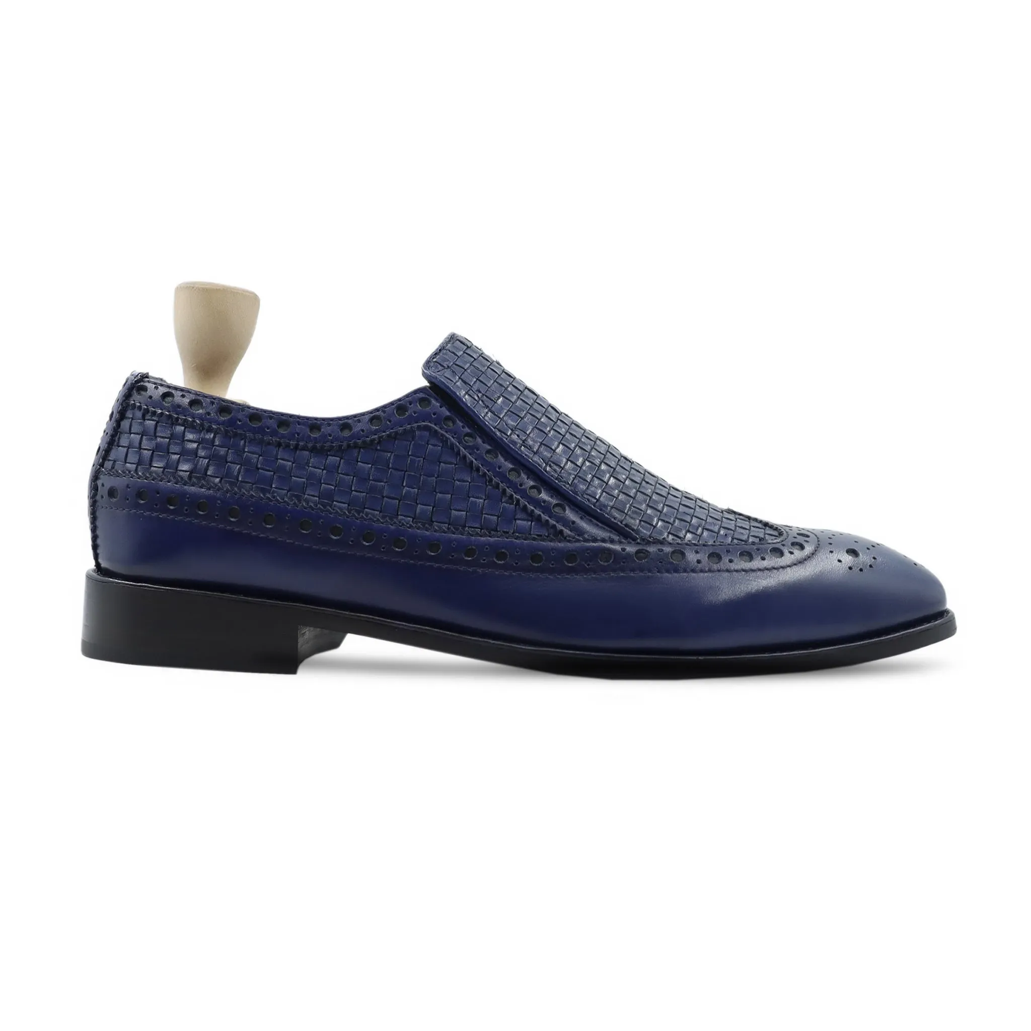 Denton - Men's Blue Calf And Handmade Woven Leather Loafer