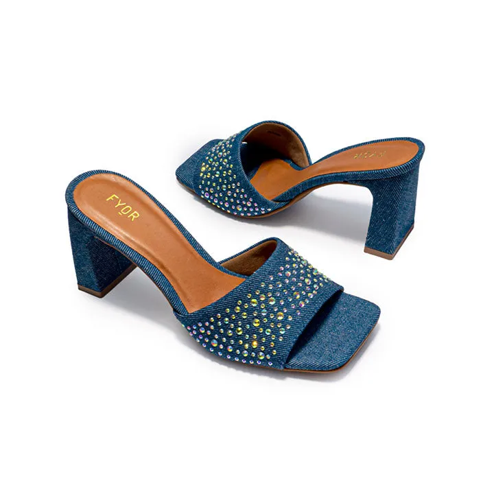 Diamante Denim Mule Sandal BVL 030