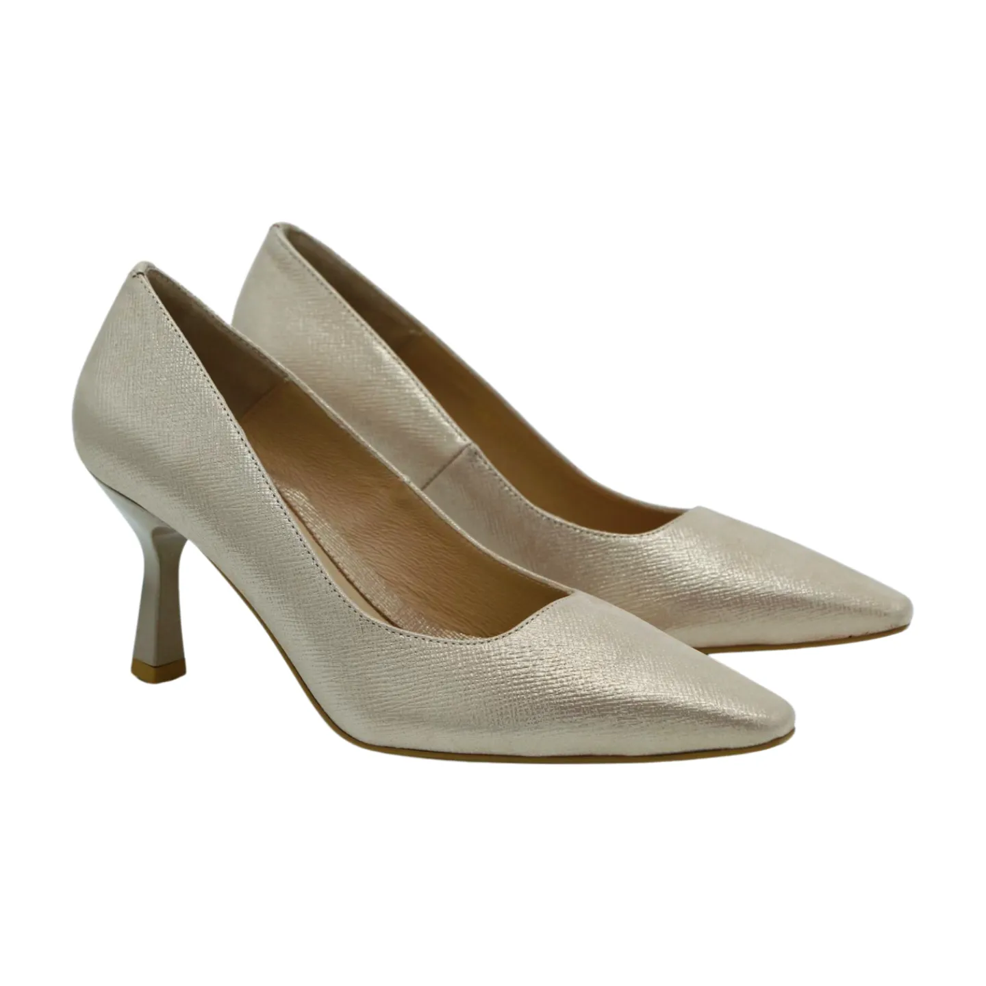 FABUCCI Cream Gold  Shimmer Heeled Court Shoe