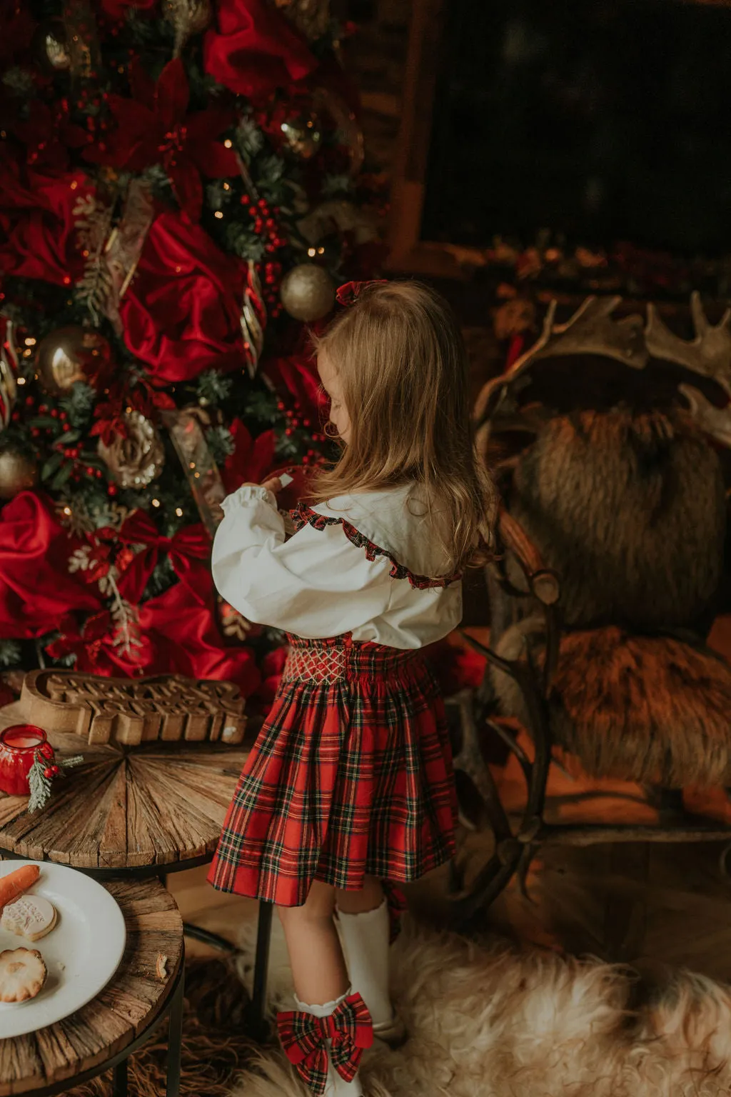 Girls Red Tartan Bow Socks