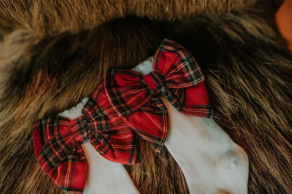 Girls Red Tartan Bow Socks