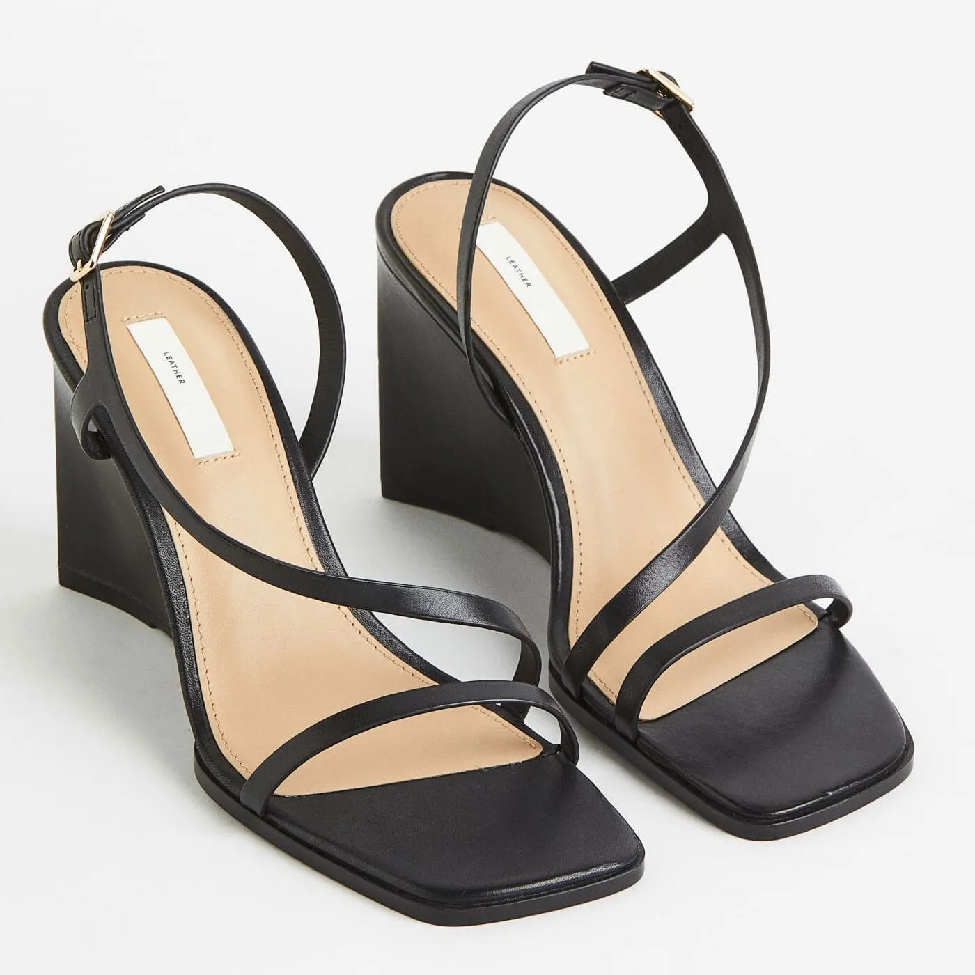 H&M Wedge-heeled Leather sandals, black