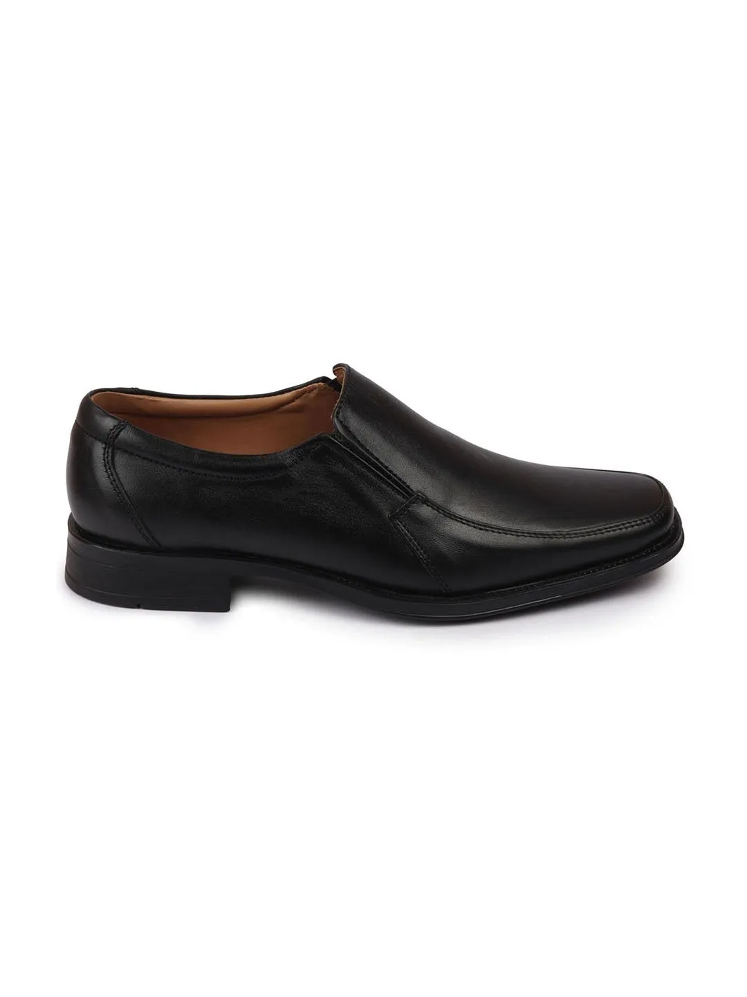 Men Black Formal Leather Slip On Shoes with Shock Absorber TPR Sole