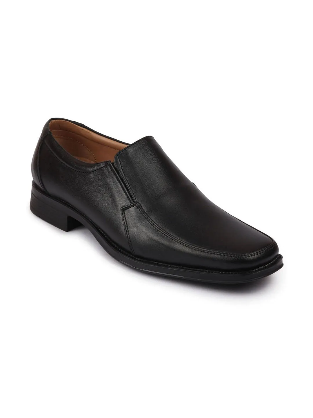 Men Black Formal Leather Slip On Shoes with Shock Absorber TPR Sole