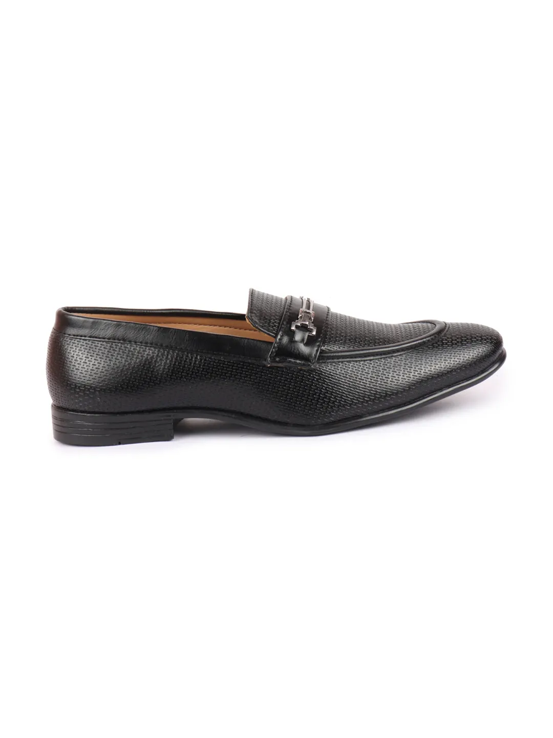 Men Black Horsebit Buckle Textured Comfort Formal/Dress Loafer Shoes