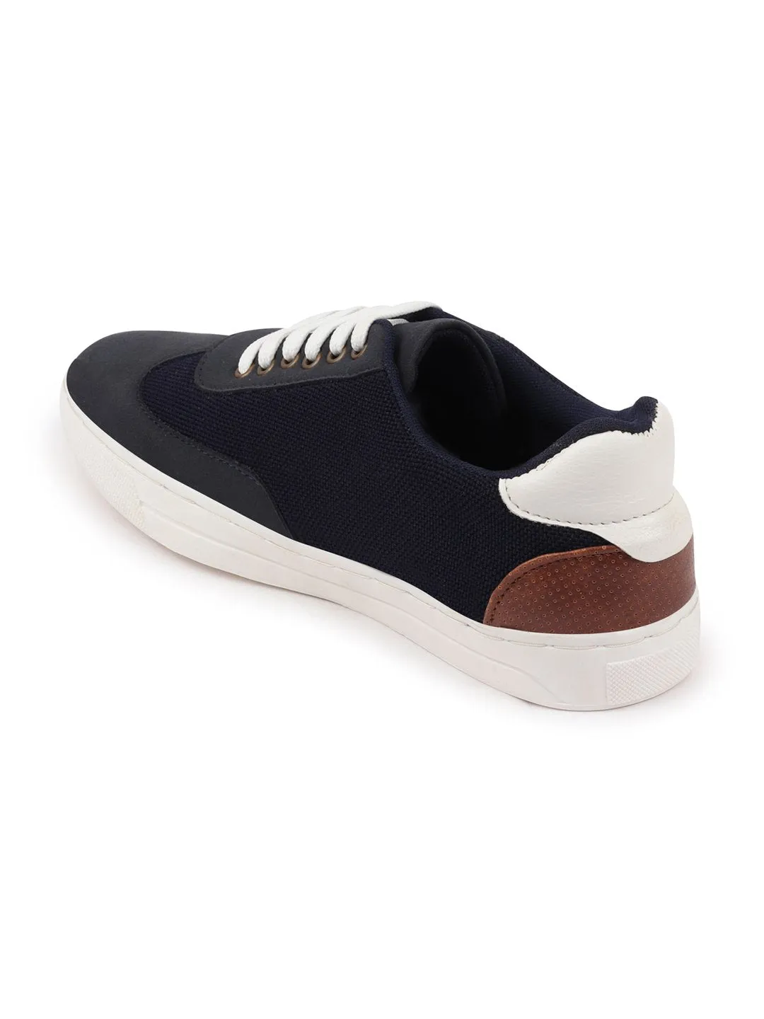 Men Navy Blue Trendy Lace Up Colorblocked Sneakers