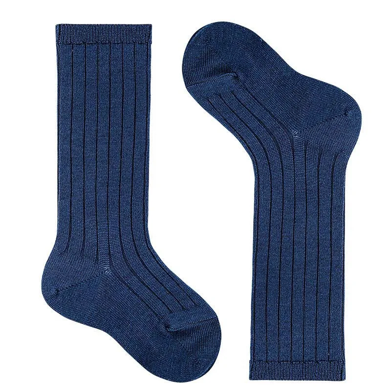 Merino wool-blend rib knee socks NAVY BLUE