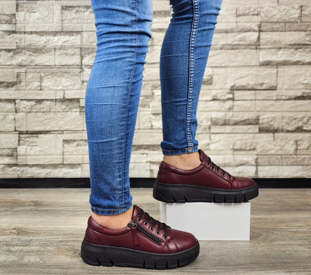 Pantofi casual, dama, ANNA VIOTTI, 912-18 bordo, piele naturala