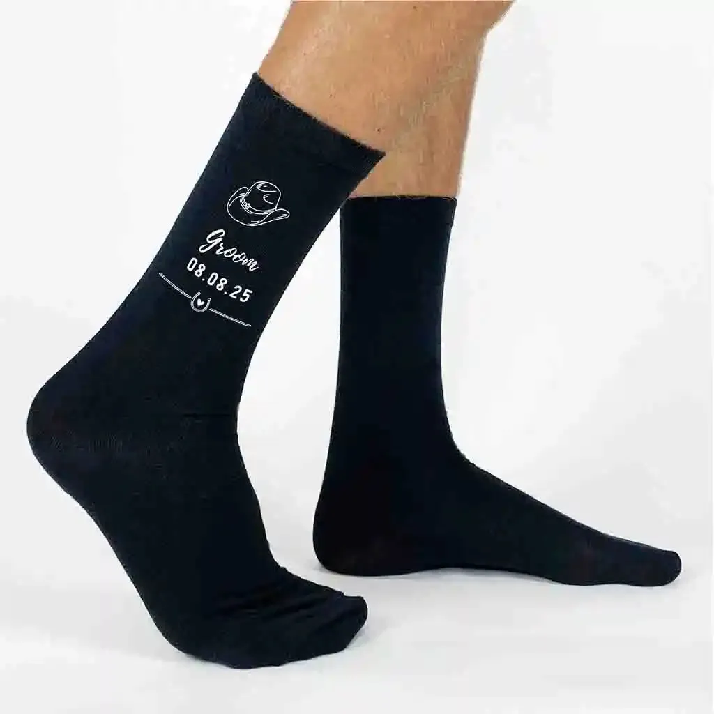 Personalized Cowboy Hat Groomsmen Socks for a Western Wedding Theme