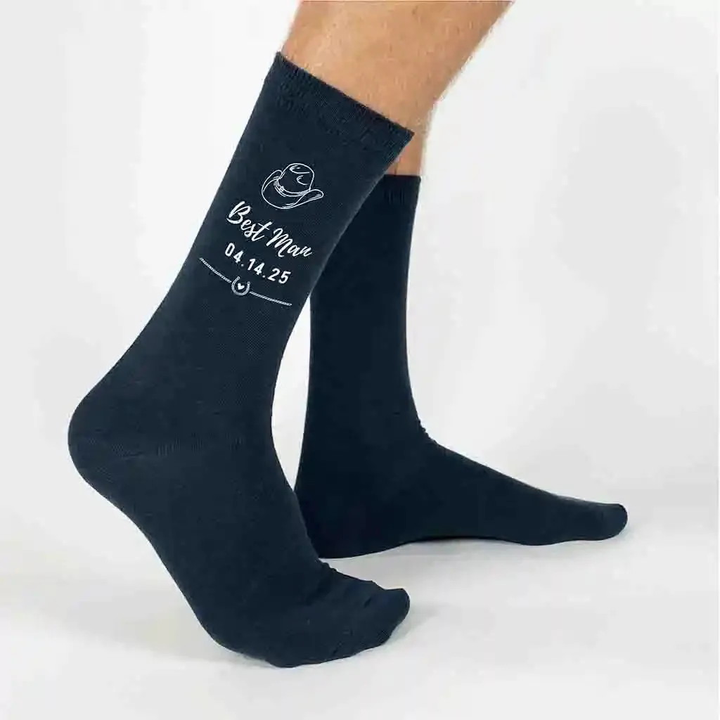 Personalized Cowboy Hat Groomsmen Socks for a Western Wedding Theme