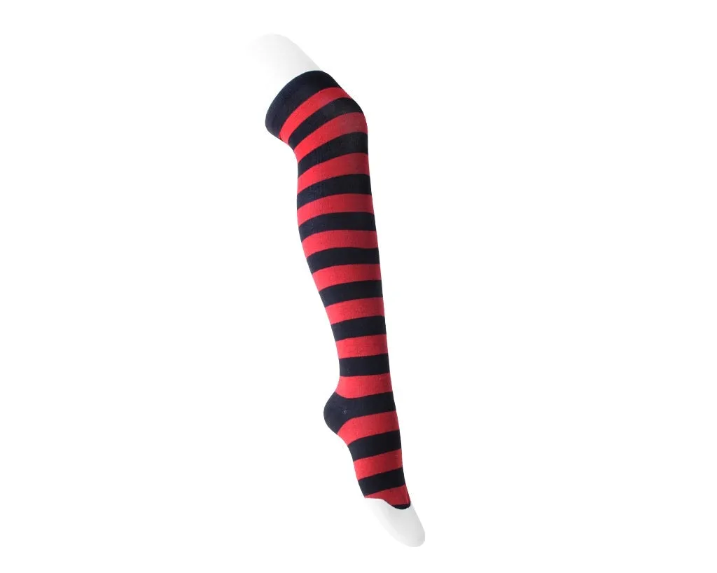 Red & Black Striped Thigh High Sock