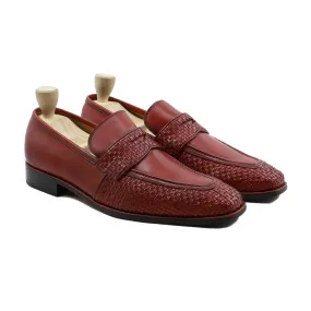 Rhenon -    Men's Oxblood Calf And Handmade Woven Leather Loafer