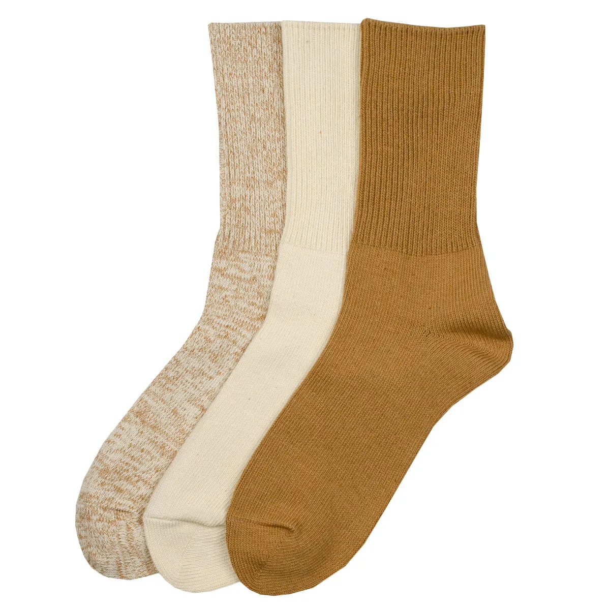 RoToTo - Organic Daily 3-Pack Ribbed Crew Socks - Ecru / Brown