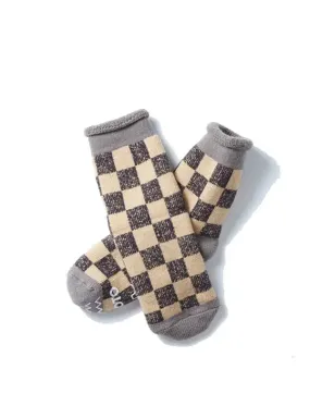 Rototo Pile Room Socks Checkerboard Mid Gray