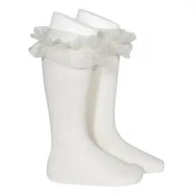 Tulle ruffle knee high socks CREAM