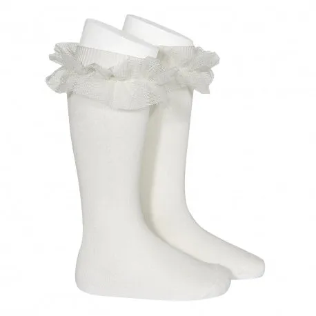 Tulle ruffle knee high socks CREAM