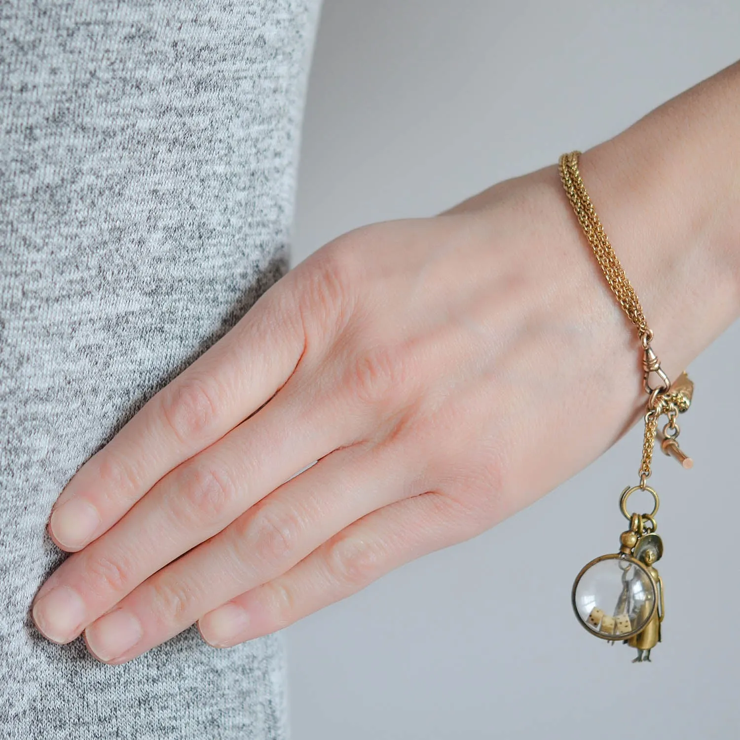 Victorian Gold-Filled Watch Chain   Brass Charm Bracelet