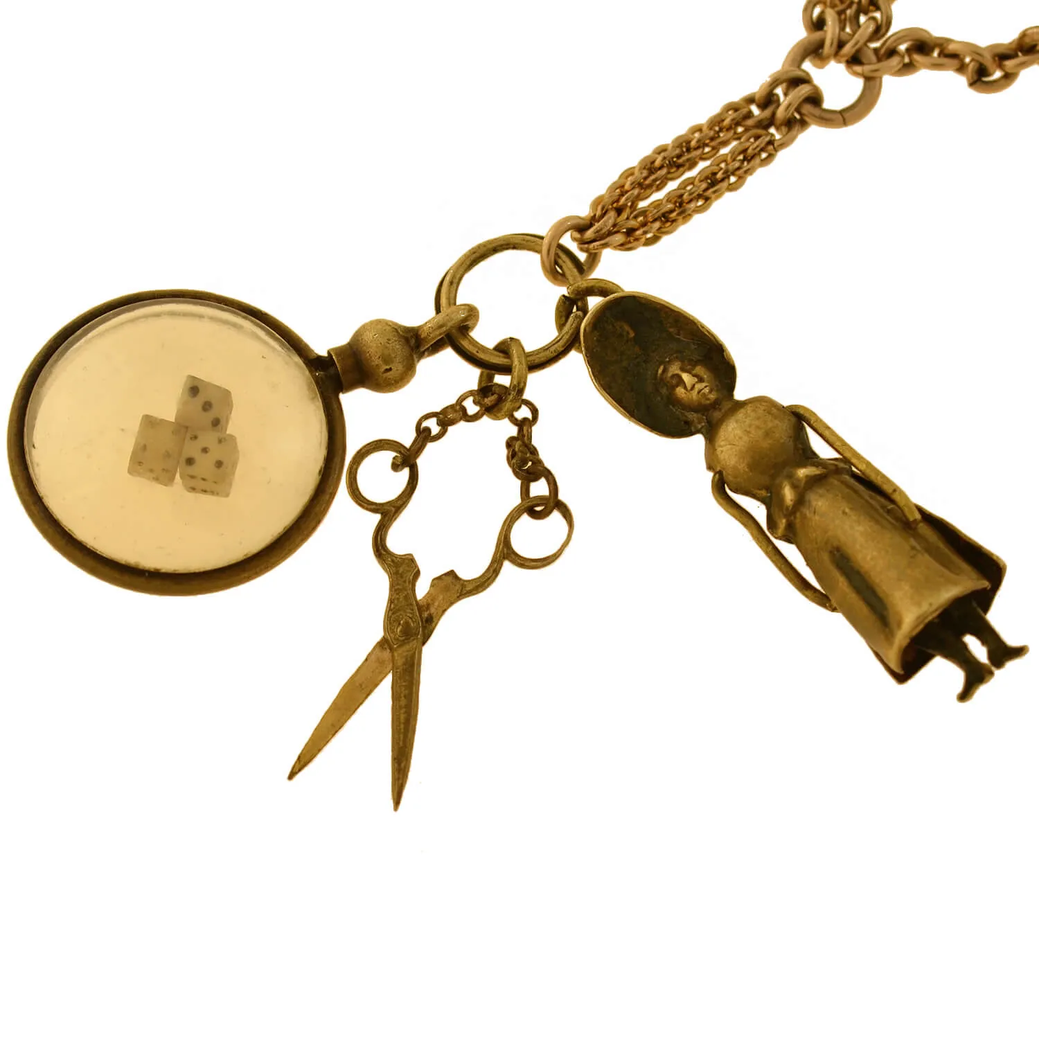 Victorian Gold-Filled Watch Chain   Brass Charm Bracelet